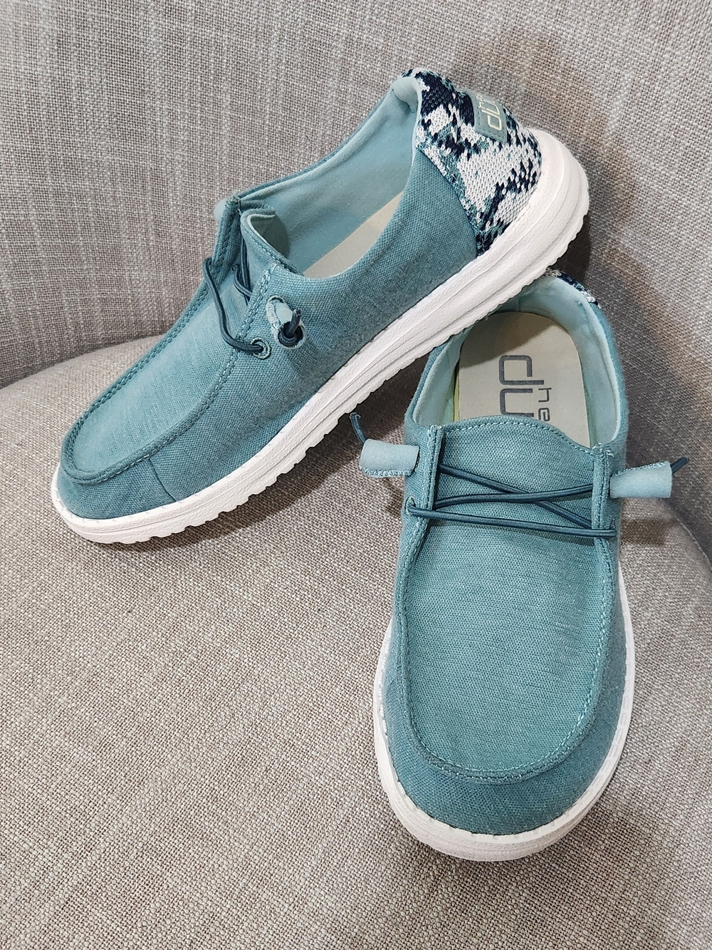 Hey Dude Teal Slip-On Sneakers with Patterned Heel